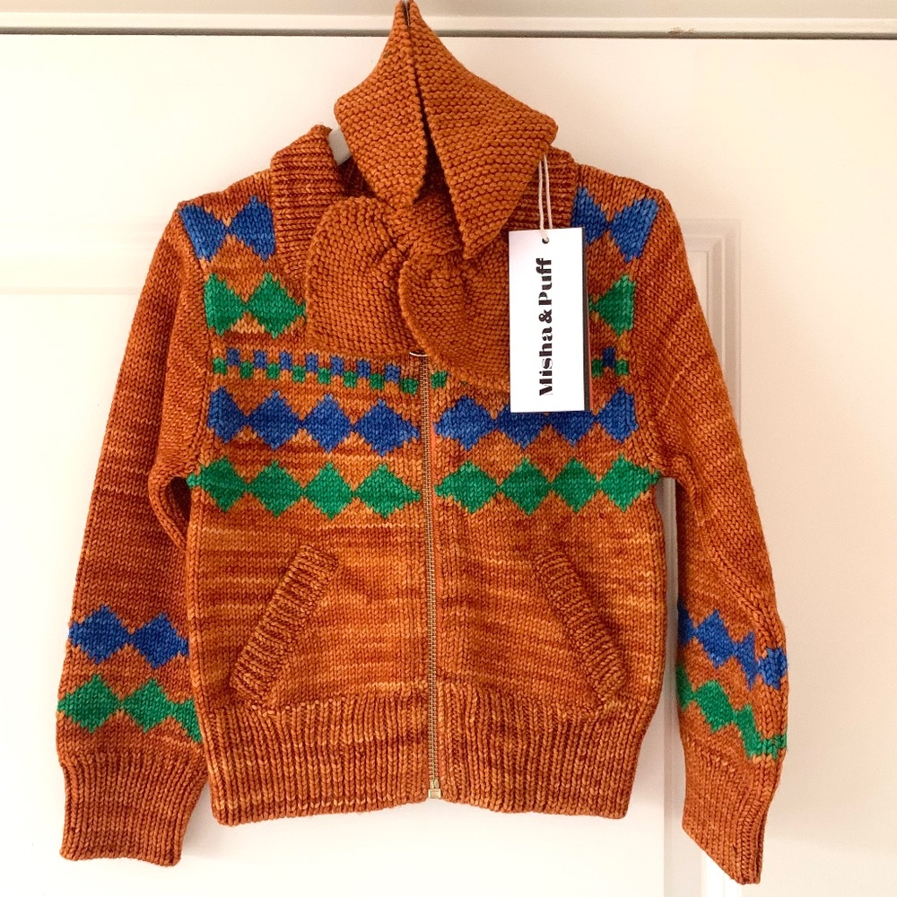 Misha and Puff blizzard zip cardigan and sledding scarf in fox